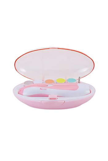 Tim Electric Nail File Set for Babies and Children, Flippy, ABS, 6 Accessories, LED Light, Pink White