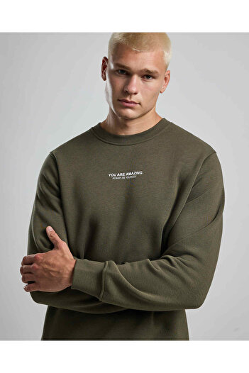 R&B Typography Print Sweatshirt with Crew Neck and Long Sleeves