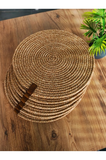 Thalia Home Set of 6 Natural Jute Supla American Service 32 cm Diameter Wicker Mesh under Plate