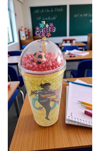 FAMEMUS ACCESSORY Football Character Ball Inside Cup with Straw Lightless Flask