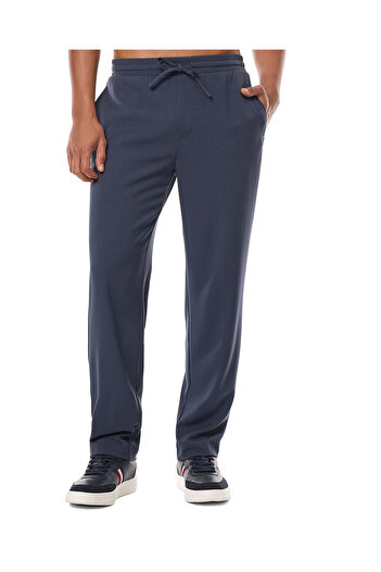 R&B Solid Tapered Fit Trousers with Drawstring Waist