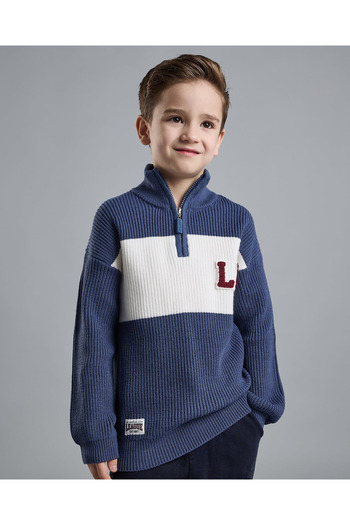 R&B Color Block Sweater with High Neck and Long Sleeves