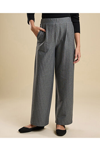 R&B Striped Straight Pants with Elastic Waist