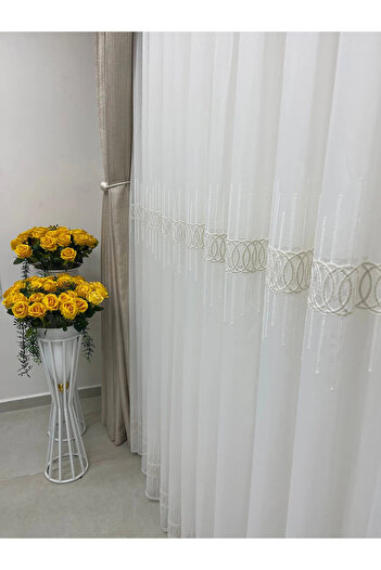 NİVEMESHOME White Rain Tulle Curtain 1/3 Fine Pile