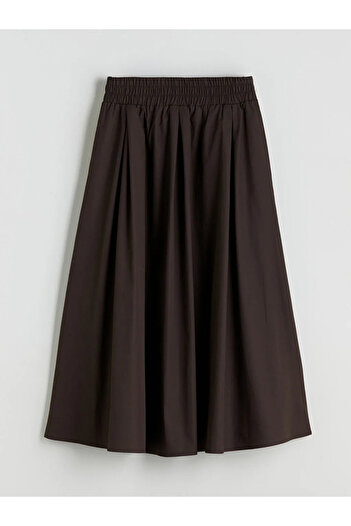 LC Waikiki Xside Brown Elastic Waist Poplin Flared Skirt