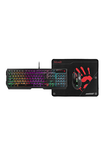 A4 Tech Kit Gaming A4Tech Bloody - B1700, Tastatură + Mouse + Mouse Pad, Cu fir, USB, Iluminare RGB (Negru)