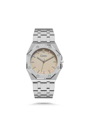 catera Men's watch with a modern design in silver color and a sugar dial