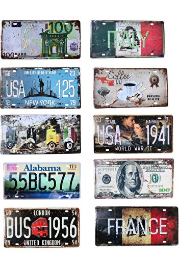 genric FFD 10pcs Wall Decoration Metal Poster Wall Plates, Car Plate Art Poster Metal Decoration For Ho