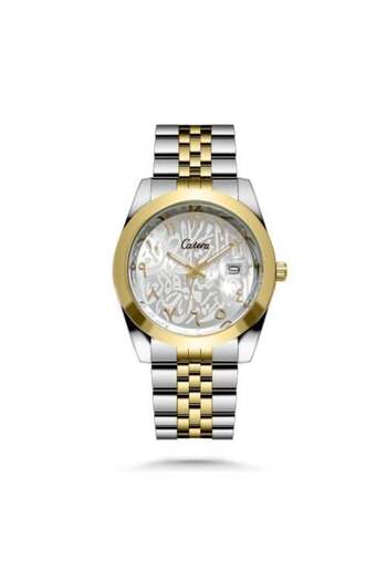 catera Men's watch, silver and gold steel, white dial, Arabic numerals
