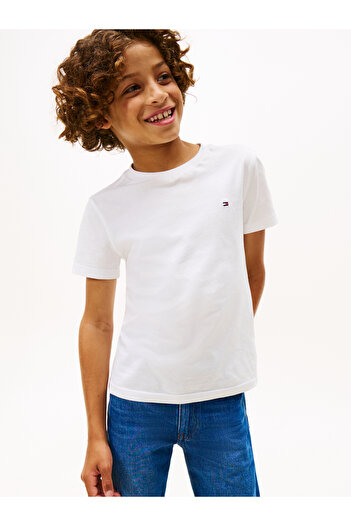 Tommy Hilfiger Boys White Short Sleeve Crew Neck Essential Cotton Regular Fit T-Shirt