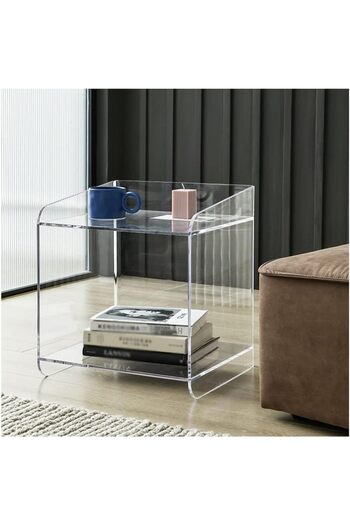 Slasa Set of 3 Nesting Tables Clear Acrylic – Coffee & Side Table Combo – 40 × 40 × 30 cm