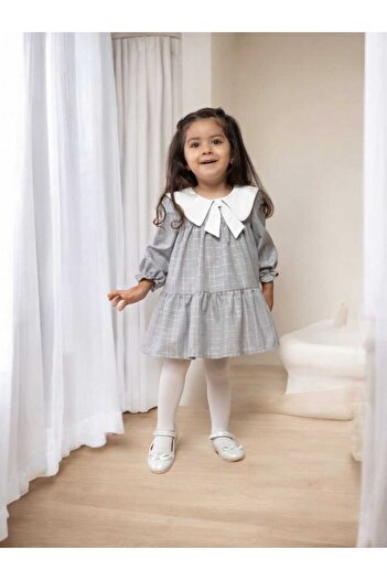 BEYAZ Glitter Plaid Collar Detailed Girls Dress