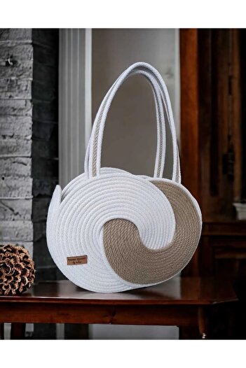 AFA COLLECTION Handmade Straw Spiral Shoulder Bag – Red & Natural Tone Organic Bag