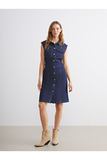 LC Waikiki Sparkling Choices from Shining Store |   Shirt Collar Jean Dress