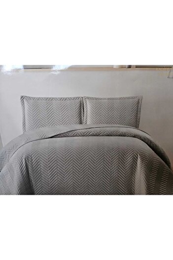 AKSU HALI Lux Özerdem Aksu Velvet Mattress Topper Modern Double Personality Gray 240X260 .50X70 2 Pillowcases
