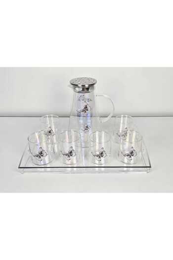 Radin Stylish Glass Pitcher Set with 6 Tumblers – Sleek Design with Metal Lid & Handle for Dining