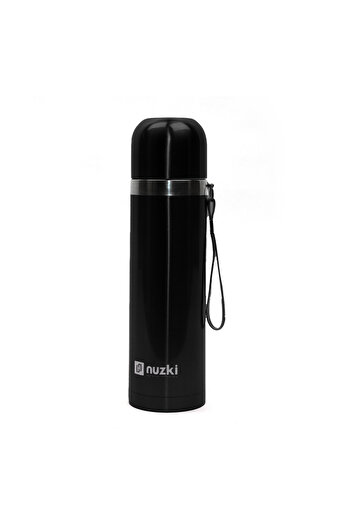 nuzki Stainless Steel Water Bottle 500ml Steel Vacuum Insulated Flask Black Color
