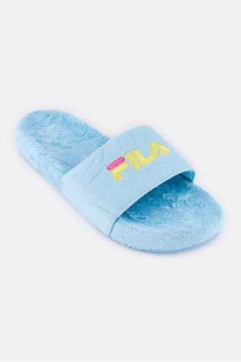 FILA Men Brand Logo Slip On Faux Fur, Skyblue