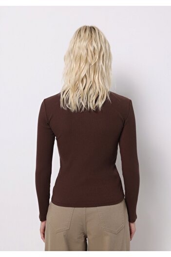 Colin's Slim Fit Half Turtleneck Plain Women's Brown T-Shirt