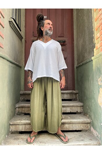 Bohoyasam Unisex Bol Paça Pantolon, Pamuklu Salaş Pantolon, Yazlık Rahat Pantolon, Bohem Kapri Pantolon