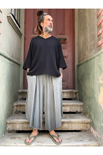 Bohoyasam Unisex Bol Paça Pantolon, Pamuklu Salaş Pantolon, Yazlık Rahat Pantolon, Bohem Kapri Pantolon