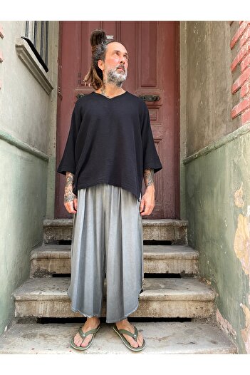 Bohoyasam Unisex Bol Paça Pantolon, Pamuklu Salaş Pantolon, Yazlık Rahat Pantolon, Bohem Kapri Pantolon