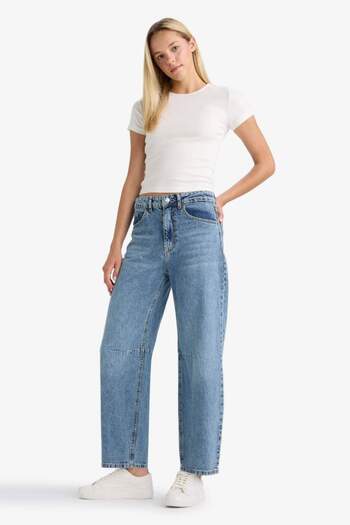 DeFacto Barrel Fit Normal Waist Ankle Length Jean Washed Trousers F6102Ax25Hs