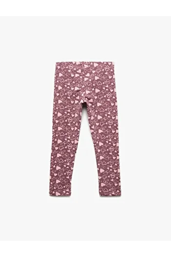 Koton Raised Heart Patterned Cotton Pink Girls' Leggings 6Wkg40066Ak