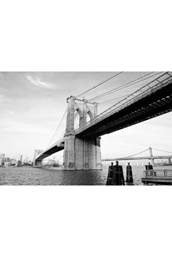 Harikabirev Amazing | Black&White Color Manhattan Bridge Model | Framed Tempered Glass Table Single Horizontal
