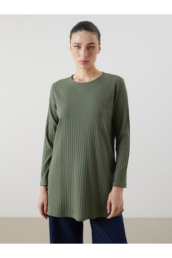 LC Waikiki Green Crew Neck Ribbed Women's Tunic