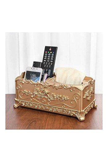 Raffine Luxury Multi Functional Tissue Storage Box Gold 24x12x10.5cm