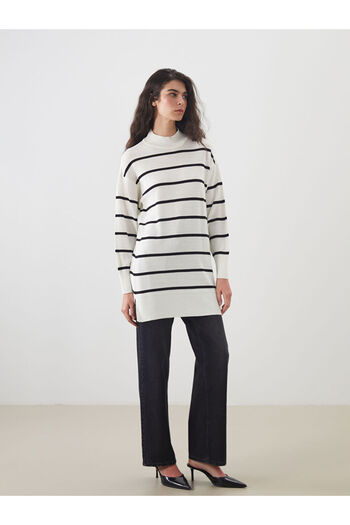 LC Waikiki Stand Collar Striped Women's Knitwear Tunic