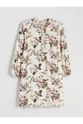 LC Waikiki Beige Judge Collar Floral Women's Tunic