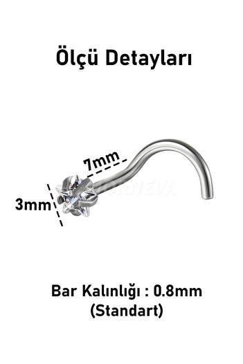 MORNEVA Titanyum | Kristal Yıldız Taşlı Minimal Spiral Kancalı Burun Piercingi Hızma (1 Adet)