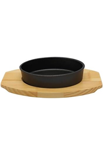 cc bin shihon Oval Cast Iron Frying Pan 17cm x 12.5cm with Wooden Base