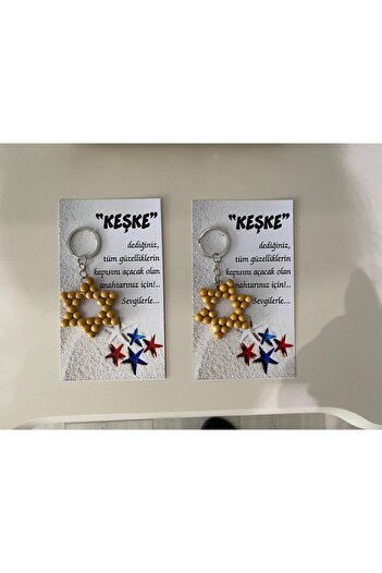 AdaEsintisi 5 Pieces Handmade Cream Color Wooden Beaded Star Keychain