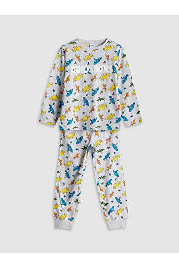 LC Waikiki Set de pijamale pentru băieți cu imprimeu cu decolteu LCW KidsGri