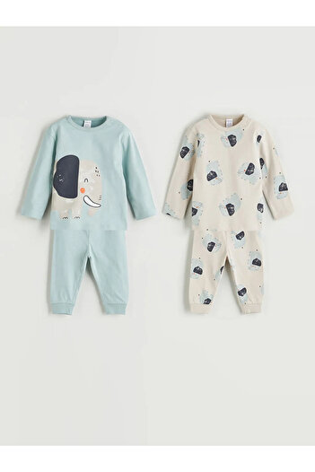 LC Waikiki Lcw babyblue bicycle collar Printed boy baby pajama set 2-piece