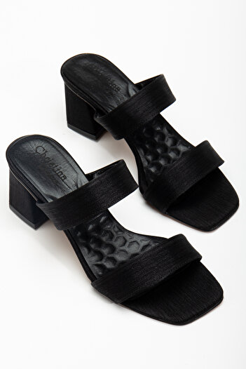 ZSHOES Grace Double Band Satin Patterned Heeled Slippers