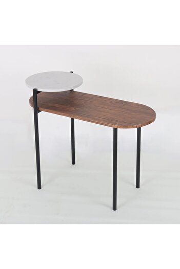 Vi Markets Single serving table - metal bases - oval wood top - round marble