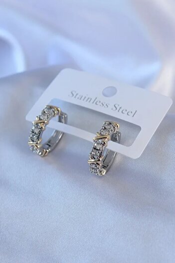 Unzilee Silver Gold Double Color Zircon Stone Xoxo Brand Model Steel Earrings