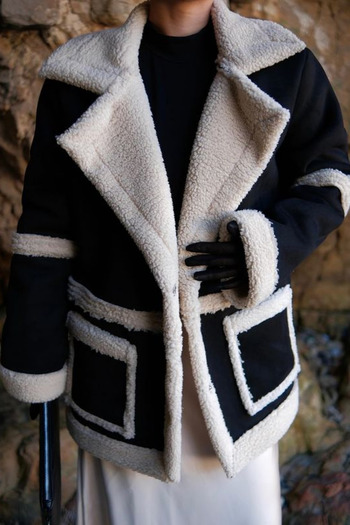 MACARON Women's Suede Plush Fur Detailed Coat