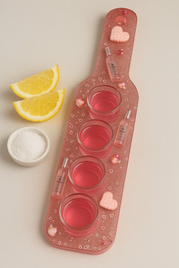 Phellos Resin Tequila Presentation Tray & Candle Holder – Heart, 4-Piece, Handmade