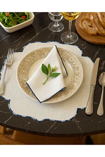 Onedekor 6-Piece Lola Service Sheets with Embroidered Linen Effect - Blue