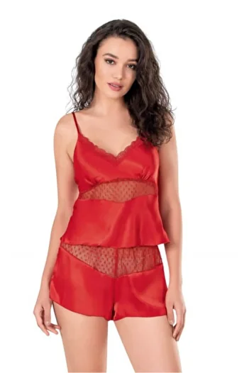 Bleu Petite Thin Strap Women's Satin Shorts Pajamas Suit