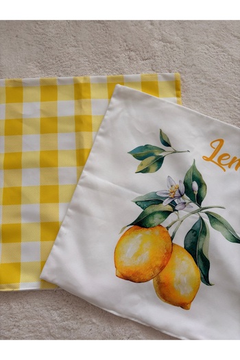 Ayd Home Pack of 2 Lemon Cushion Covers Yellow Lemon Zipper 43-43 cm Square Printed Decoration Balcony New Year Christmas