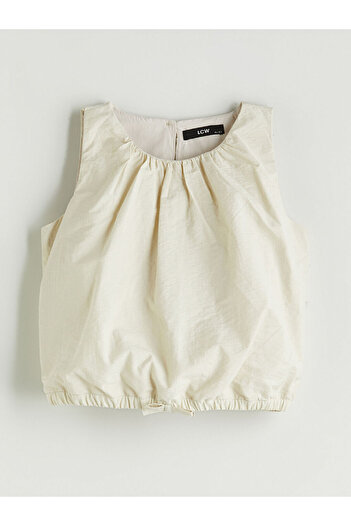 LC Waikiki Ecru Crew Neck Girl's Blouse