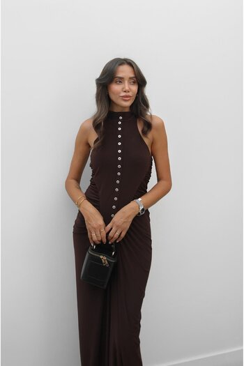Havoş Brown Bagley Multi-Button Detailed Dress