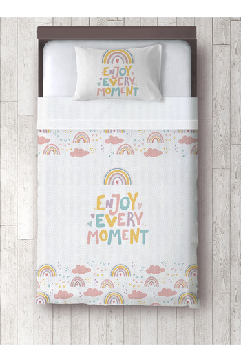 yok yok evim eve dair her şey Clouds and Rainbow Patterned Baby Kids Pique and Pillowcase Bedspread Set