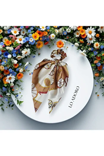 LO ADORO Scarf Rubber Buckle Satin Leopard Chain Detail Shawl Elastic Buckle Floral Hair Accessory Ponytail